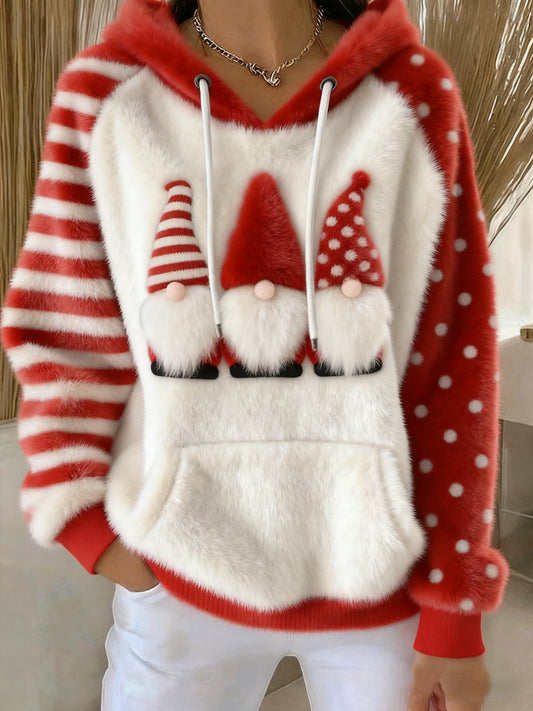 Christmas Santa Gnome Art Women's Cozy Plush Hooded Sweater