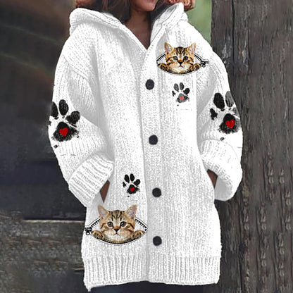 Vintage Cute Cat Paw Cozy Button Down Sweater elevenforest