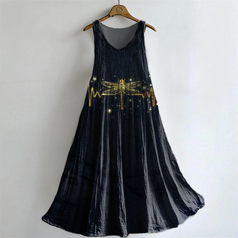 Women's Dragonfly Embellished Pattern Art Print Sleeveless Cotton Pock