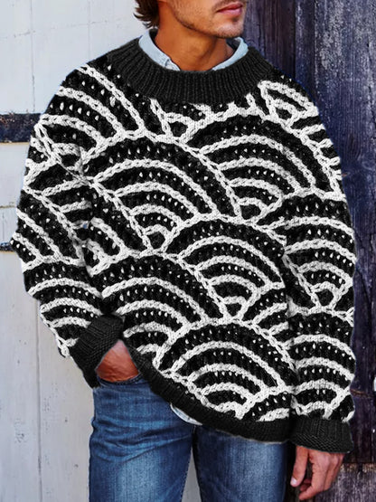 Men's Japanese Sea Waves Crochet Chunky Cozy Sweater elevenforest