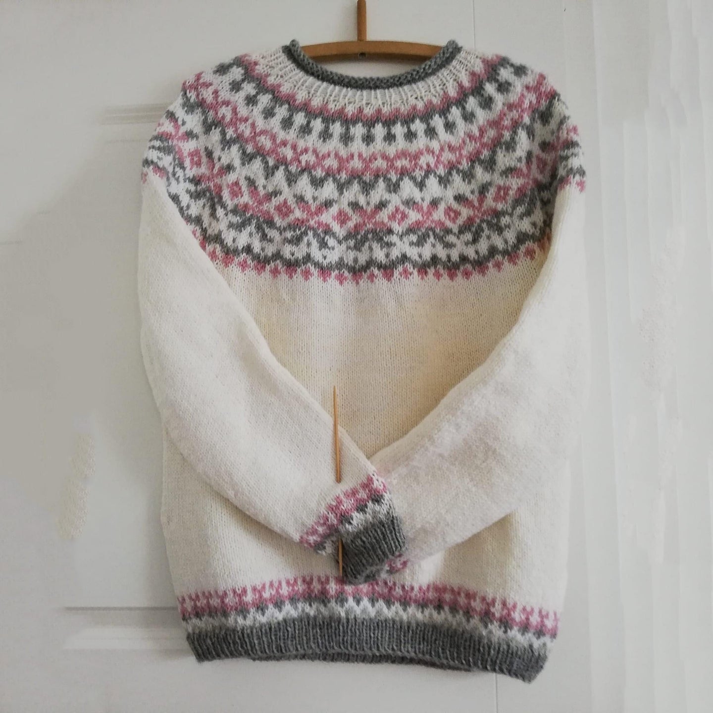 Pink Knitted Pattern Icelandic Cozy Sweater artswardrobe