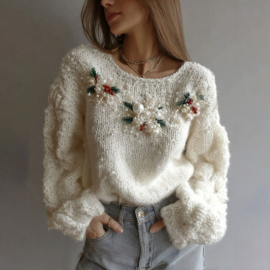 Women's White Christmas Decorations Art Crew Neck Sweater artswardrobe