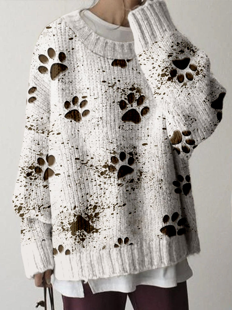 Comstylish Muddy Dog Paws Graphic Cozy Knit Sweater