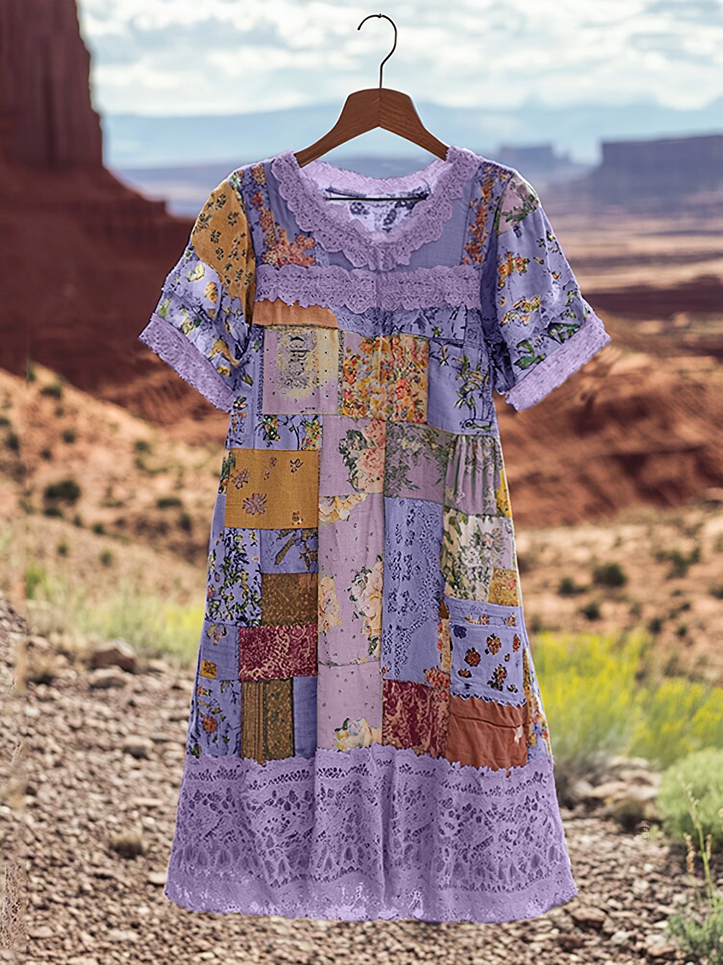 Vintage Floral Patchwork Comfortable Short-sleeved Dress artswardrobe