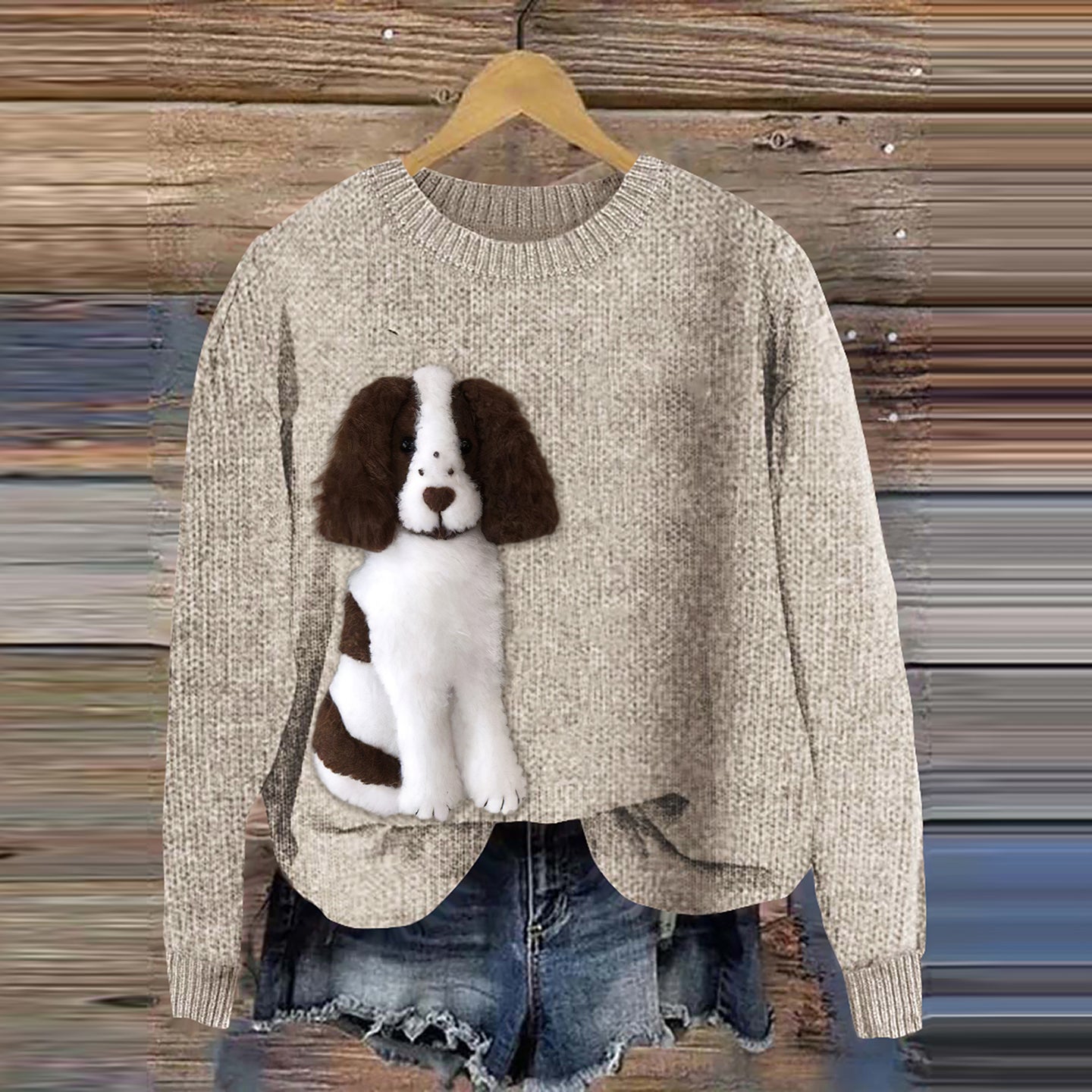 Comstylish Cute Springer Spaniel Felt Art Cozy Sweater