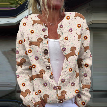 Comstylish Cute Dachshund Print Knitted Cardigan