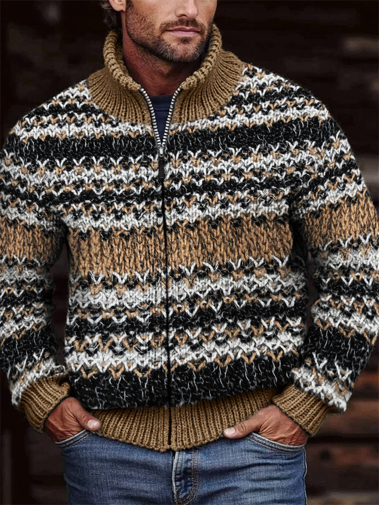 Men's Retro Chunky Crochet Cozy Full Zip Cardigan elevenforest