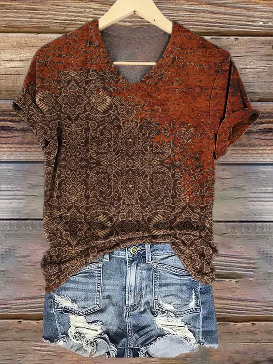 Women's Art Painting Hippie Print V-Neck T-Shirt