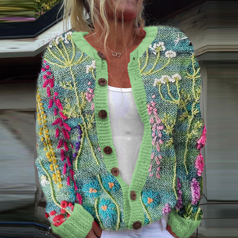 Vintage Floral Embroidery Pattern Jacquard Sweater elevenforest