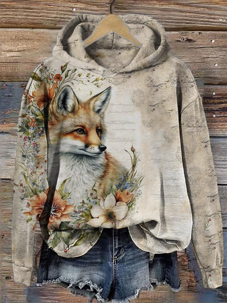 Vintage Fox Floral Art Comfy Hoodie artswardrobe