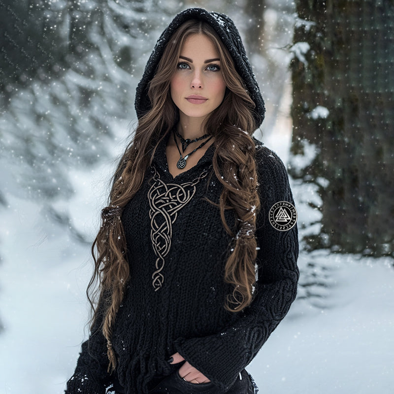 Women's Vintage Viking Totem Celtic Knot Pocket Hooded Sweater artswardrobe