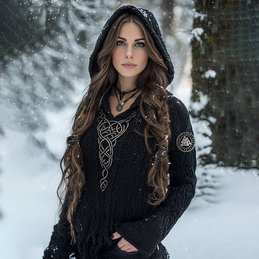 Women's Vintage Viking Totem Celtic Knot Pocket Hooded Sweater artswardrobe
