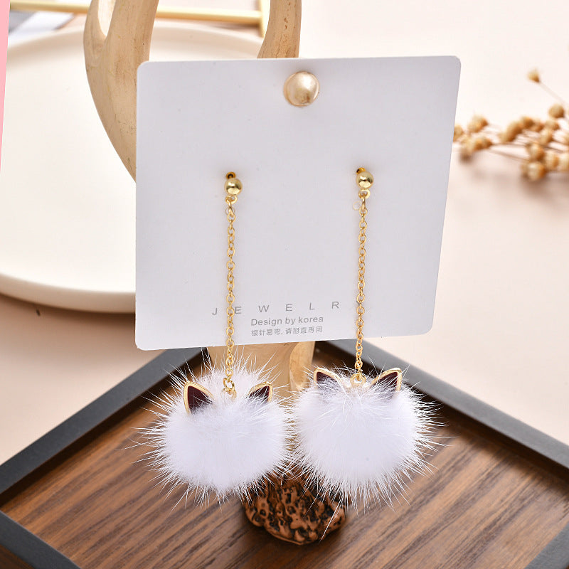 Comstylish Lovely Cat Inspired Pom Pom Earrings