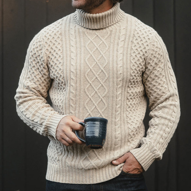 Men's Cable Knit Rollneck Aran Turtleneck Sweater artswardrobe