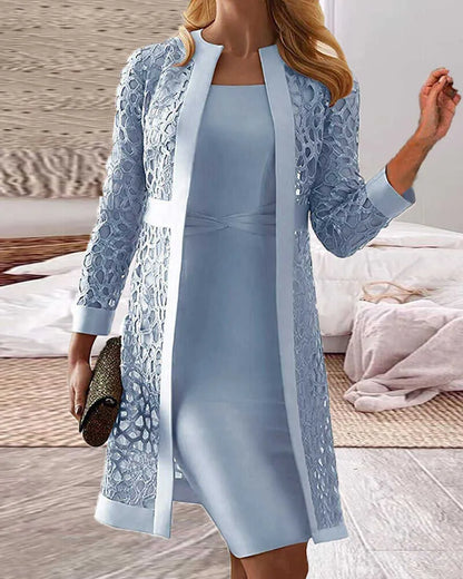 KS | Set a due pezzi - abito con cardigan in pizzo da donna