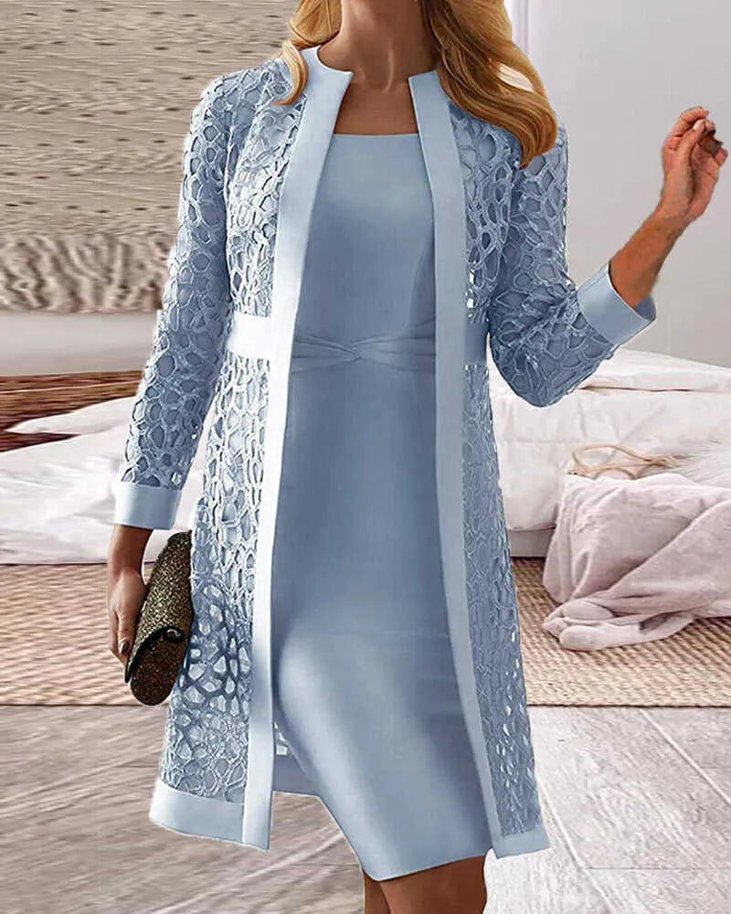 KS | Set a due pezzi - abito con cardigan in pizzo da donna