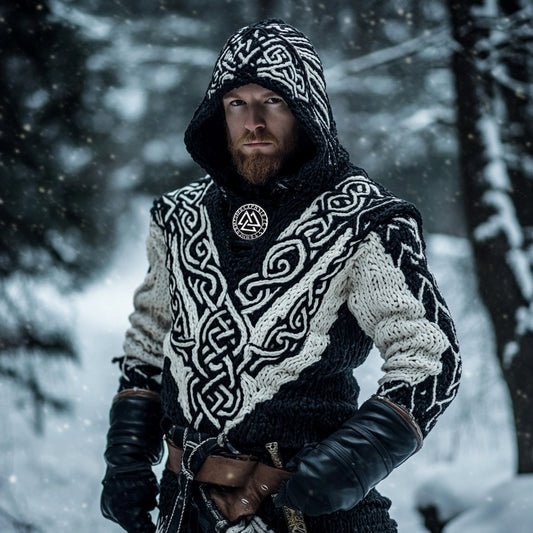 Men's Viking Vegvisir Celtic Chunky Hooded Sweater artswardrobe