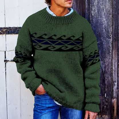 Vintage Beige Surf Jacquard Crew Neck Sweater elevenforest