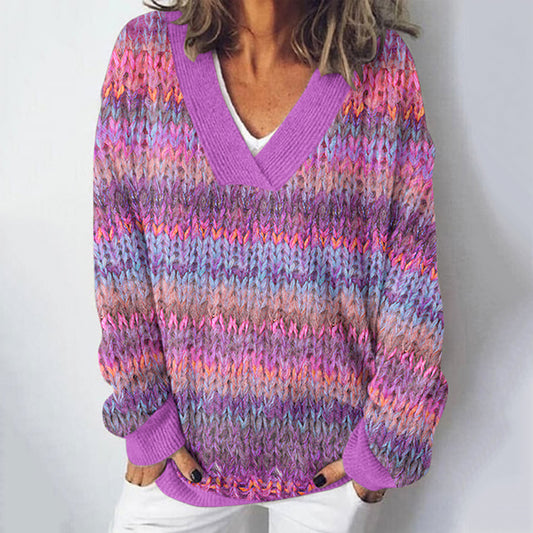 Vintage Gradient Stripes Color Block Jacquard Cozy Sweater elevenforest