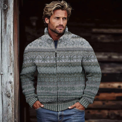 Men's Vintage Fairman Island Knit Jacquard Zip Sweater artswardrobe