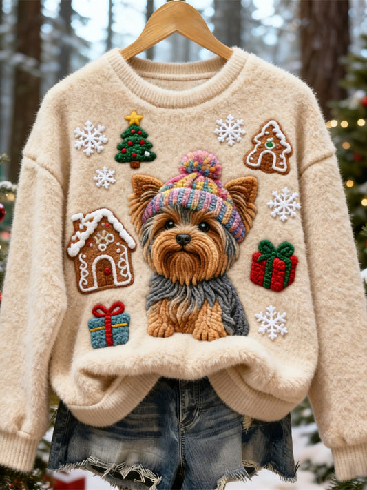 Christmas Gift Puppy Design Women's Flannel Sweater