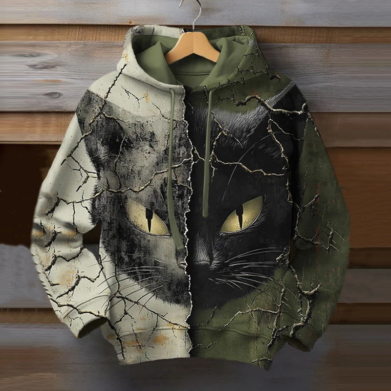 Men's Black Cat Dark Art Print Casual Hoodie