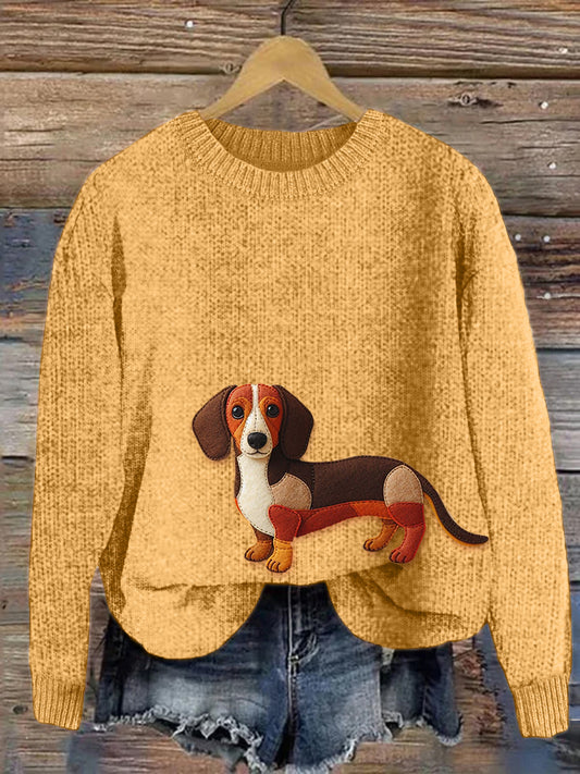 Comstylish Dachshund Dog Felt Art Cozy Knit Sweater