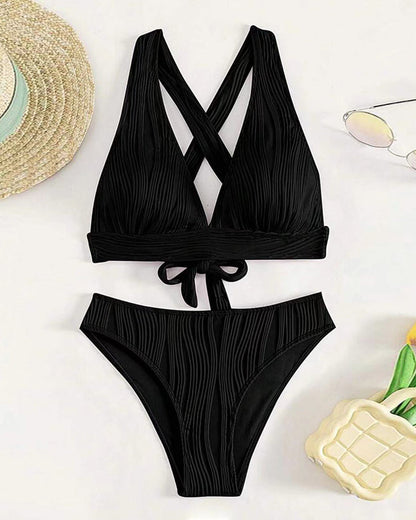 ER | Bikini sexy monocolore con profondo scollo a V