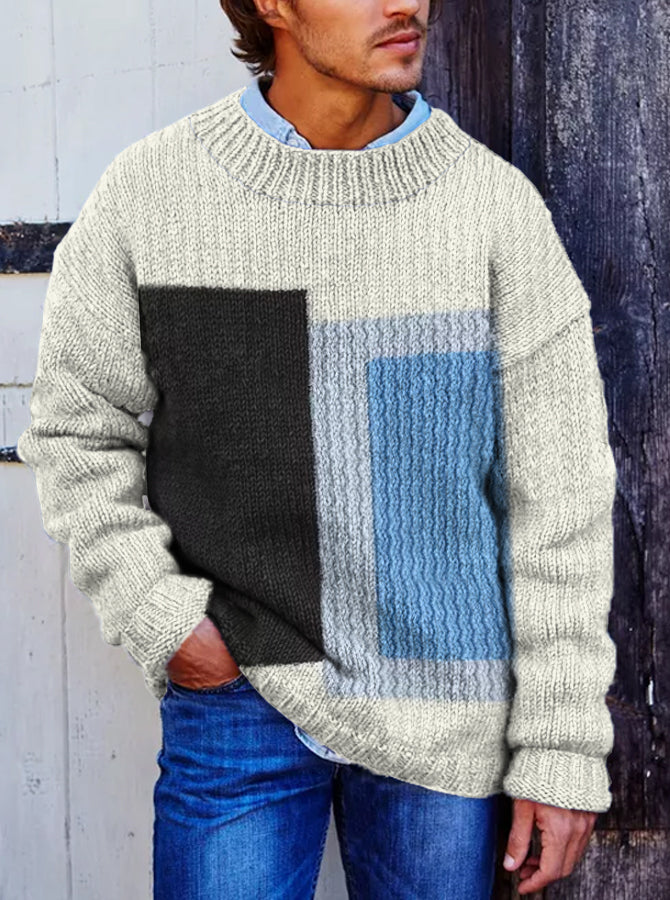 Vegan Mock Minimalist Knit Pullover Sustainable Patchwork Warmth Knitted Jacquard Unisex Sweater elevenforest