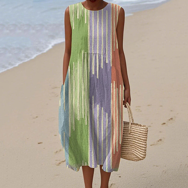 Women's Vintage Abstract Geometric Art Print Linen Tank Dress artswardrobe