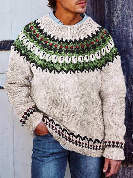 Men's Farm Sheep & Floral Pattern Icelandic Style Sweater elevenforest