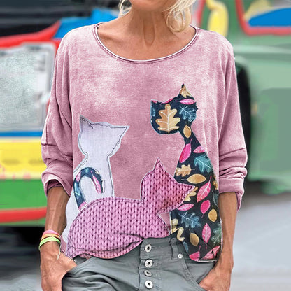 Cats Cottage Patchwork Fiber Art Comfy T Shirt elevenforest