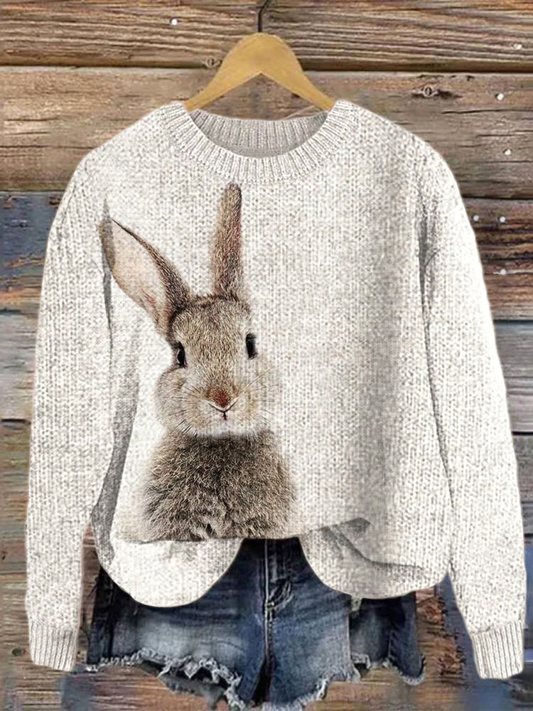 Cute Bunny Pattern Cozy Knit Sweater artswardrobe