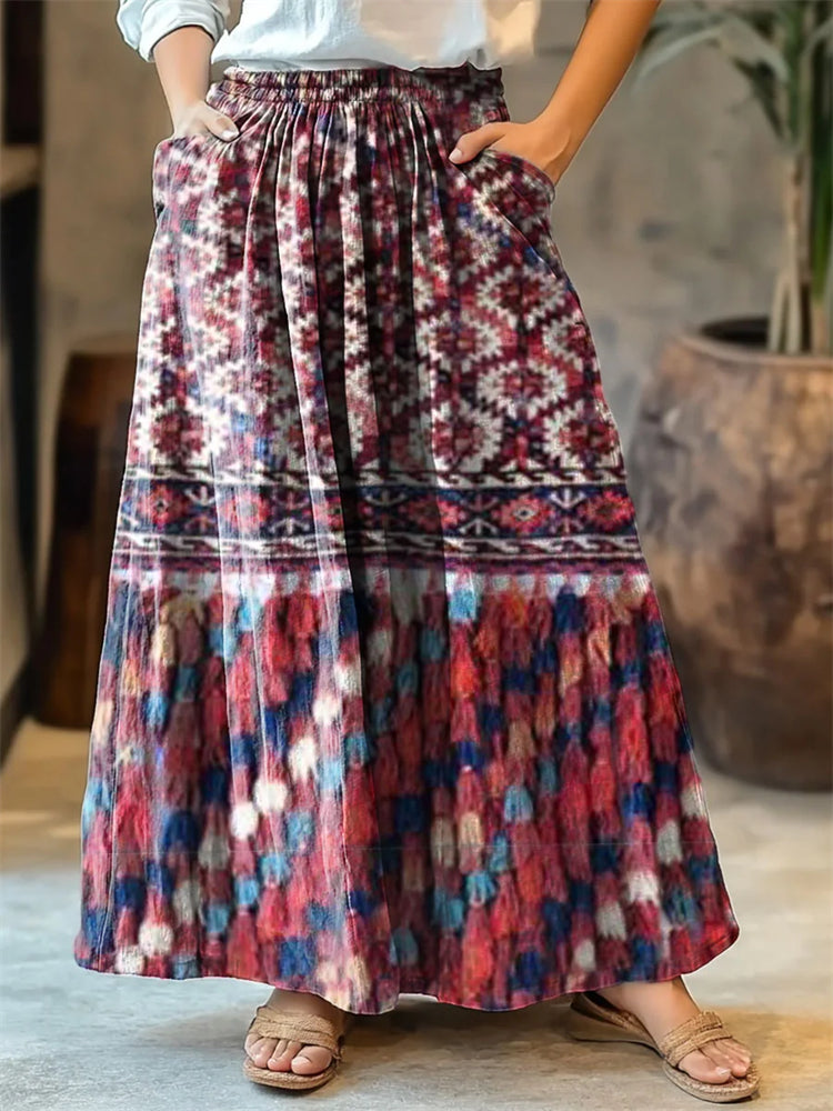 Women's Vintage Floral Patchwork Art Print Cotton Skirt artswardrobe