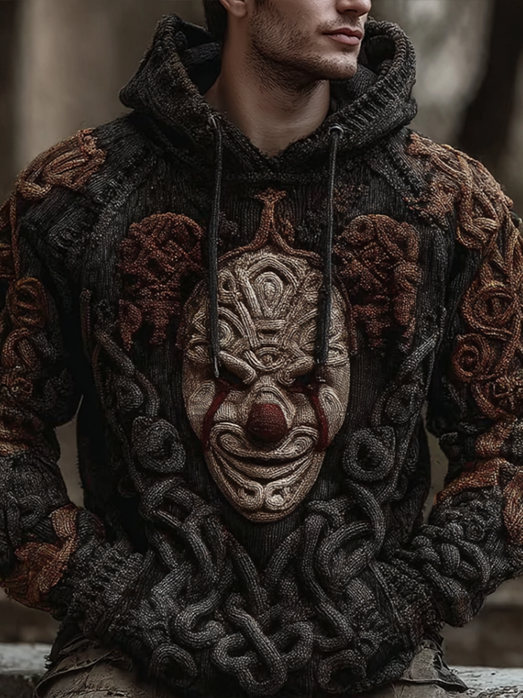 Men's Halloween Joker Mask Design Knit Beanie Sweater artswardrobe