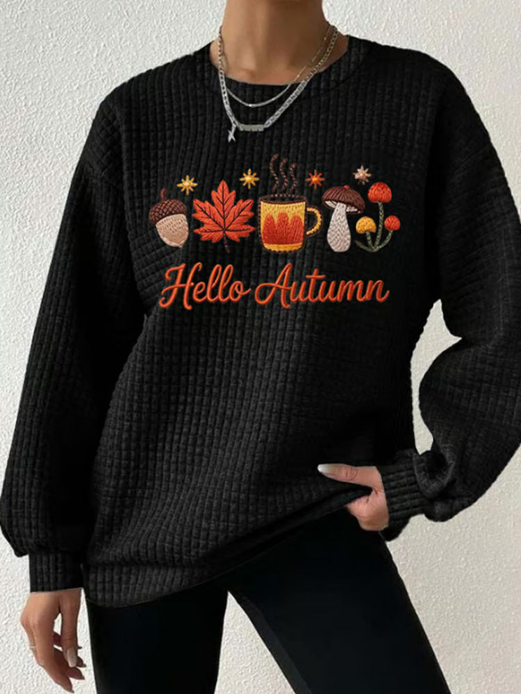 Women's Casual Autumn Maple Leaf Pumpkin Checkered Sweatshirt artswardrobe
