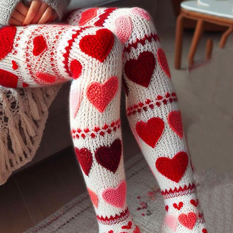 Vintage Crochet Valentine Heart Cozy Knit Leggings elevenforest