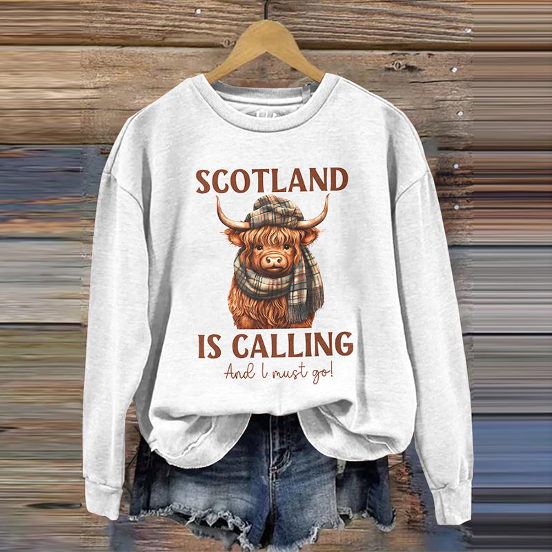 Comstylish Vintage Scotland Travel Highlands Print Casual Sweatshirt