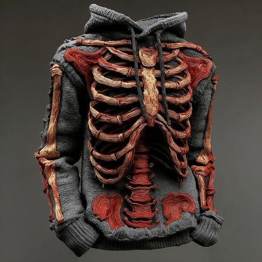 Halloween Bloody Skeleton Cozy Knit Hooded Sweater artswardrobe