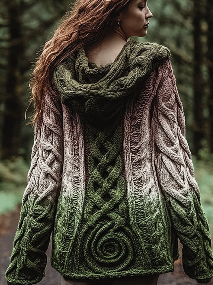 Women's Viking Retro Gradient Hooded Long-sleeved Sweater artswardrobe