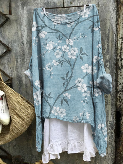 Comstylish Classy Cherry Blossom Flowy Linen Blend Tunic
