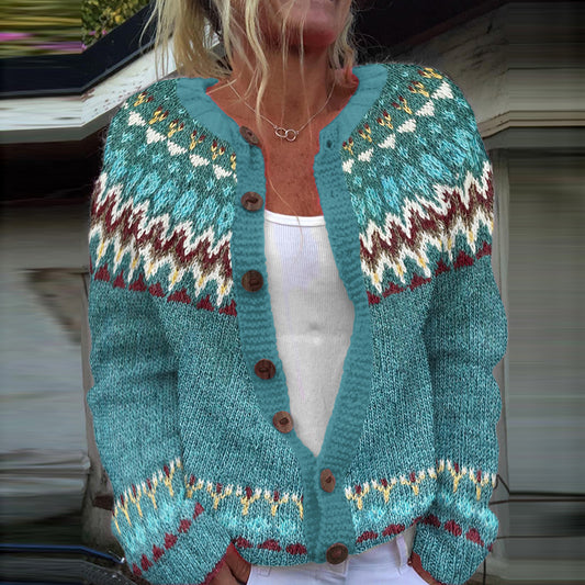 Retro Fairman Island Wave Jacquard Sweater Cardigan elevenforest