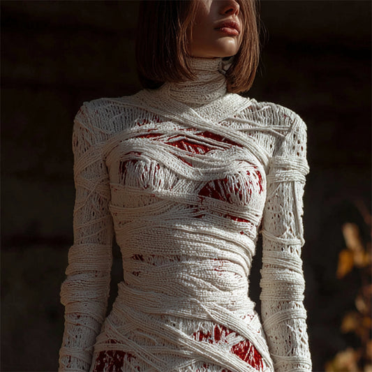 Halloween Bloody Bandages Cozy Knit Turtleneck Sweater artswardrobe