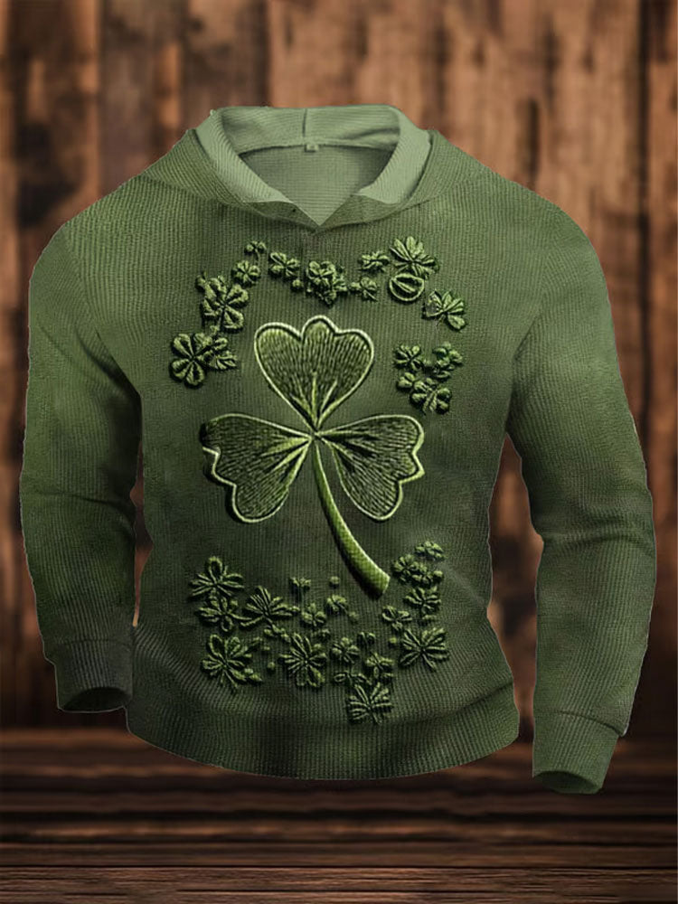 Men's Retro Saint Patrick's Day Printed Small V-neck Hoodie elevenforest