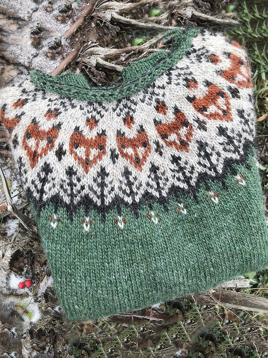 Vintage Fox Head Print Crew Neck Sweater elevenforest