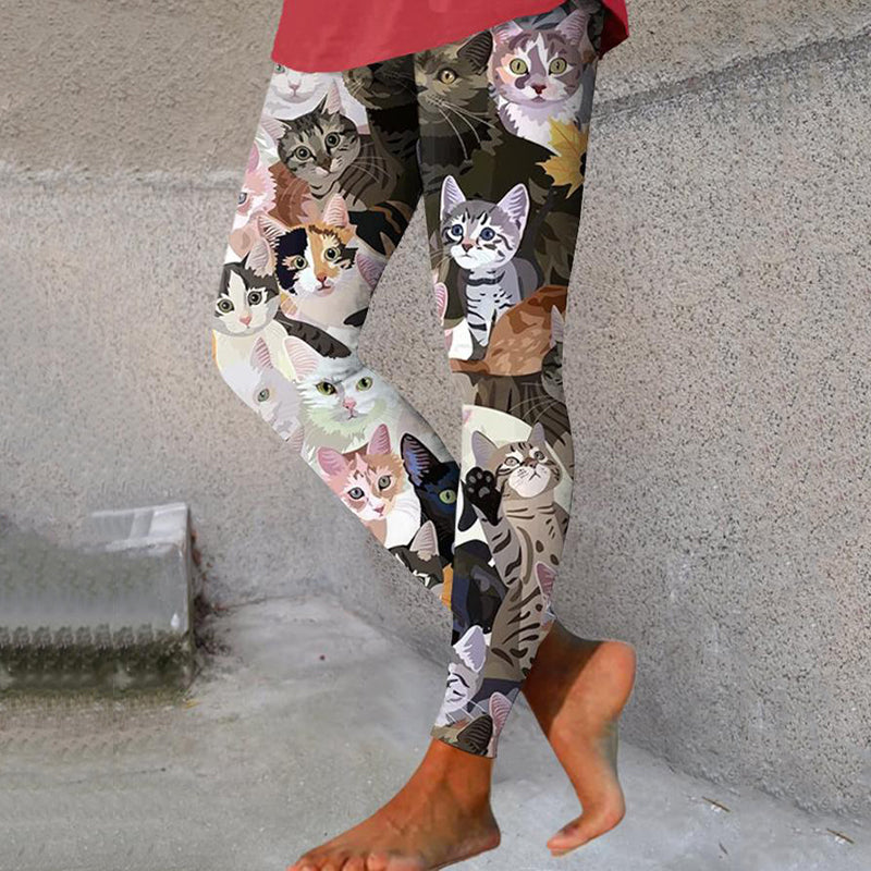 Comstylish Women's Funny Cat Print Casual Leggings