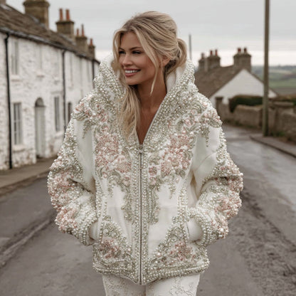 Comstylish Women's Vintage Flower Embroidery Art Casual Zip Up Hoodie