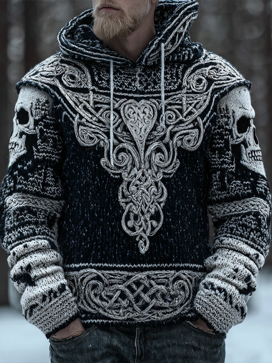 Viking Men's Hooded Knit Sweater For Halloween artswardrobe