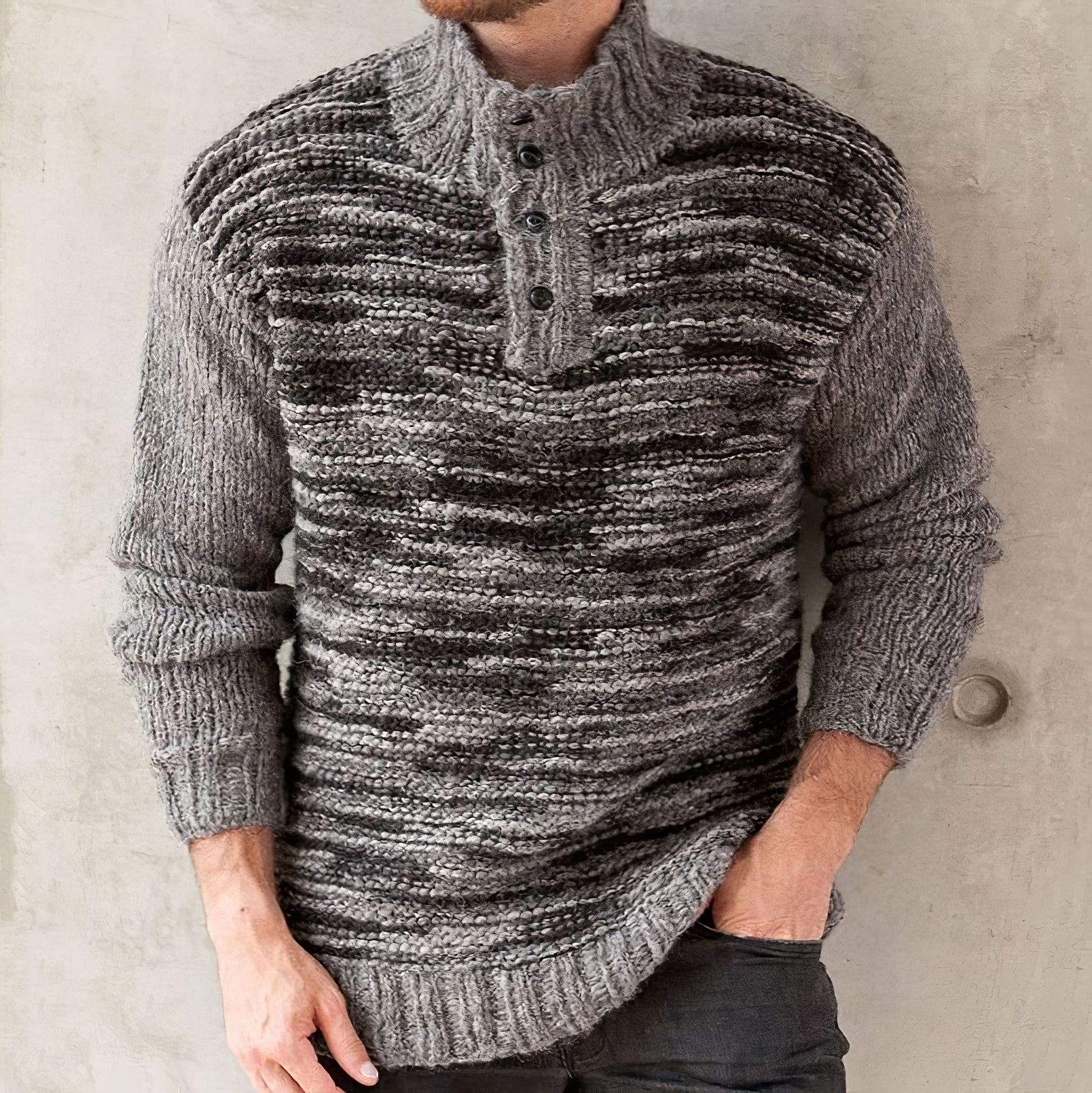 Men's Rough Pattern Button Stand Collar Sweater elevenforest