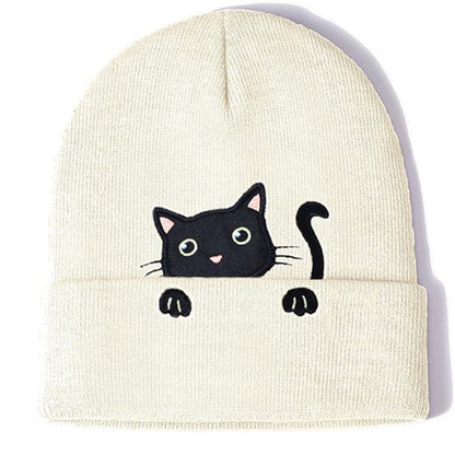 Comstylish Cat Embroidery Cute Cat Knitted Hat